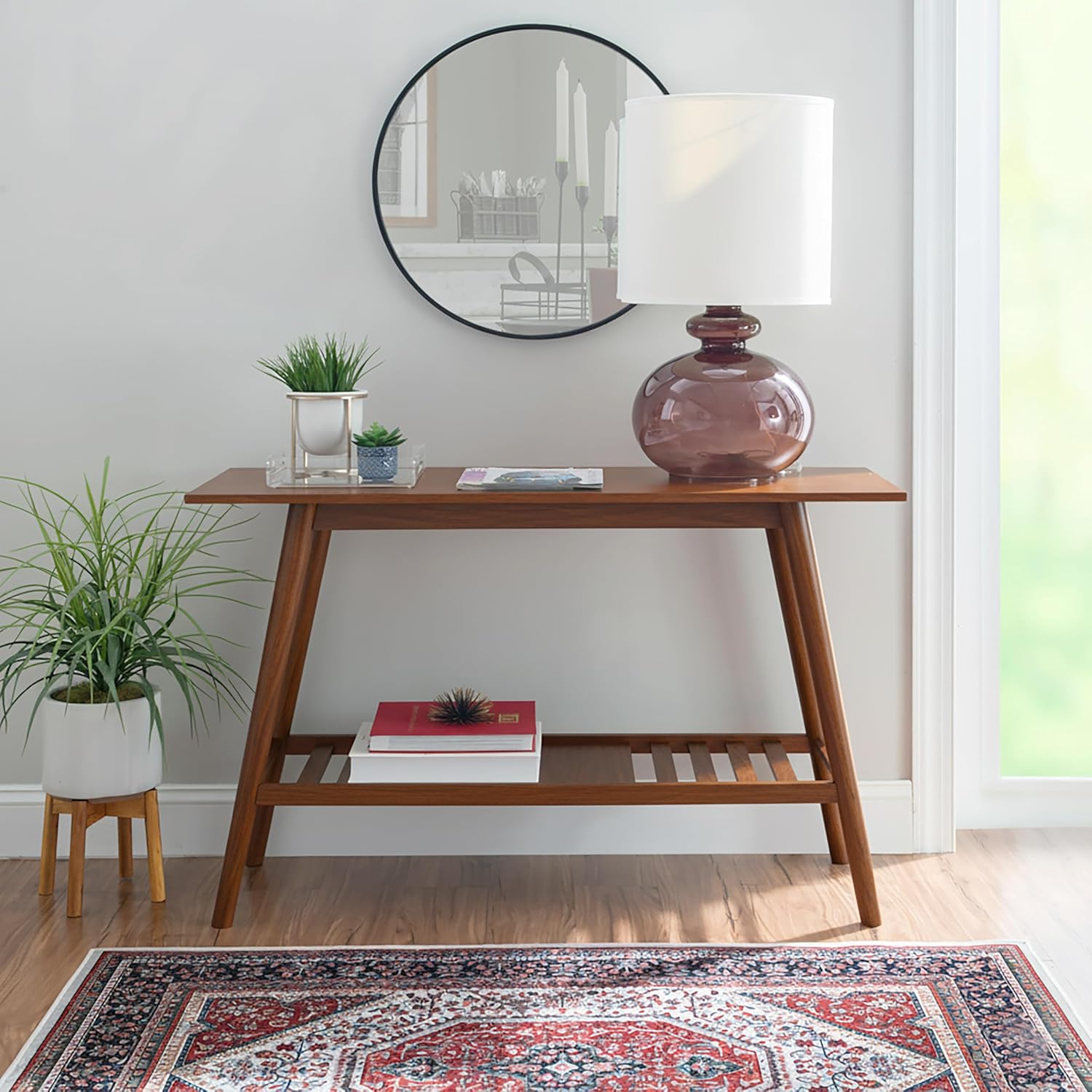 Linon Melissa Mid-Century Modern Walnut Console Table