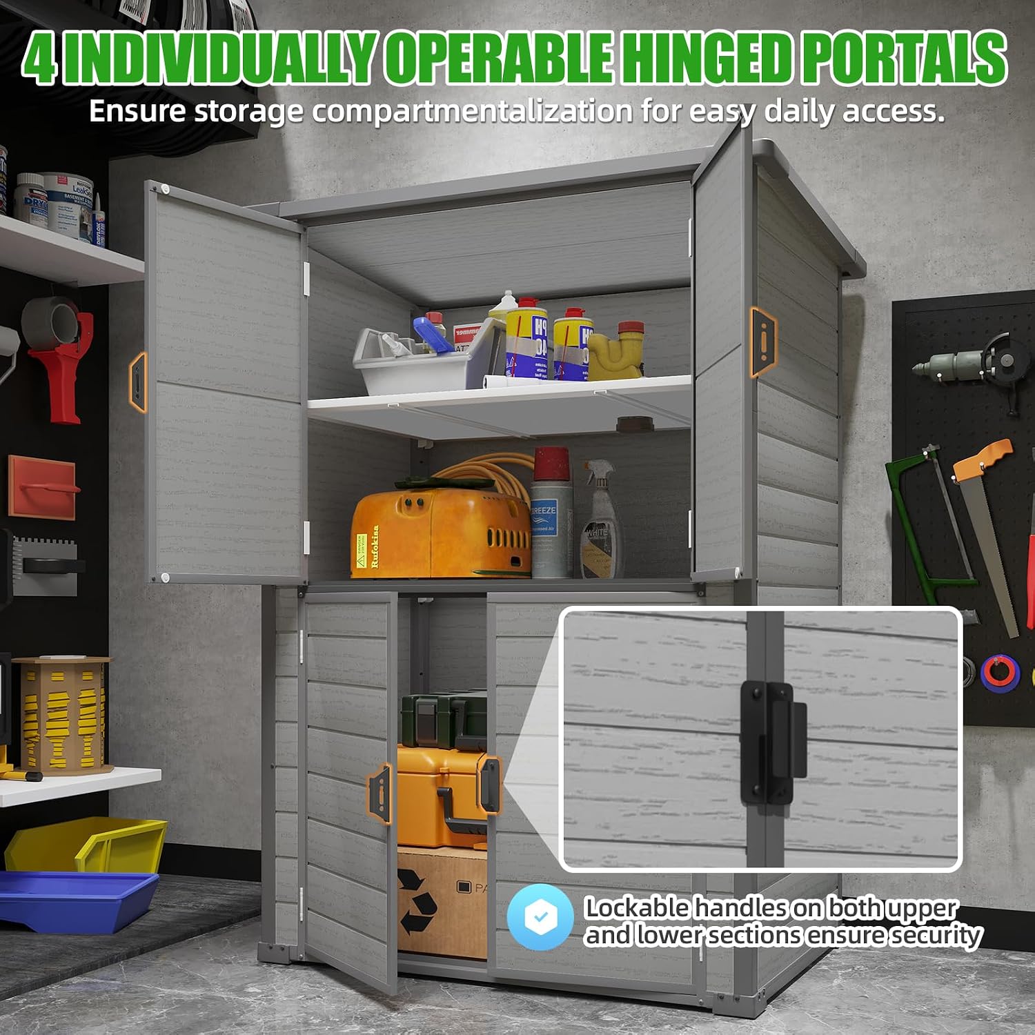 Large 58 Cu.Ft Resin Outdoor Storage Cabinet Waterproof with Adjustable Shelves, Vertical Tall Plastic Storage Cabinet with Reinforced Floor, Weatherproof Sheds & Outdoor Storage Clearance with Base