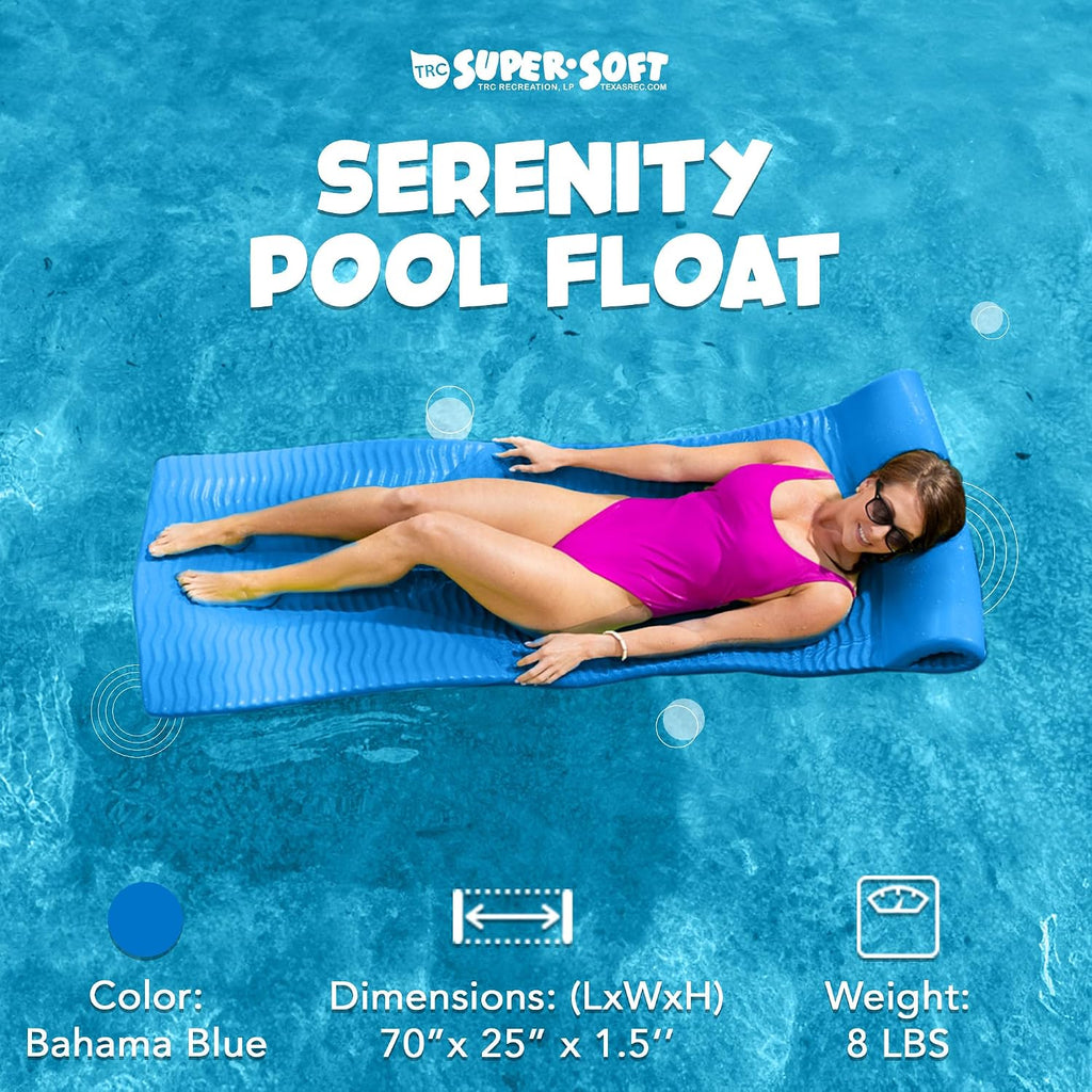 TRC Recreation 2-Pack Serenity 1.5' Thick Foam Pool Float Lounger, Bahama Blue w/Headrest for Lounging & Sunbathing in Swimming Pools, Beaches & Lakes, 70' x 26'