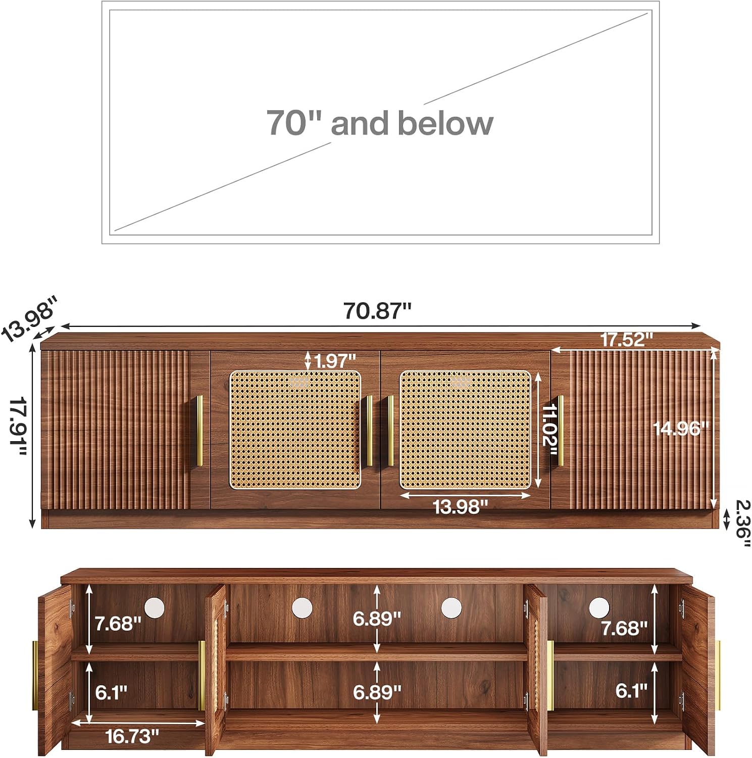 Tribesigns 70.9' TV Stand for Living Room, Mid Century Modern Entertainment Center with 6-Tier Storage Shelf, Wood Long Media Console Television Stands Cabinet for TVs Up to 80 Inches
