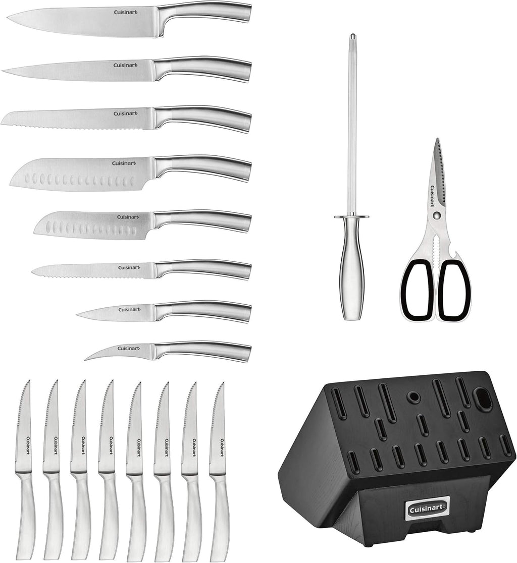 Cuisinart C77SS-19P Normandy 19 Piece Cutlery Block Set, Stainless Steel Ashwood Black