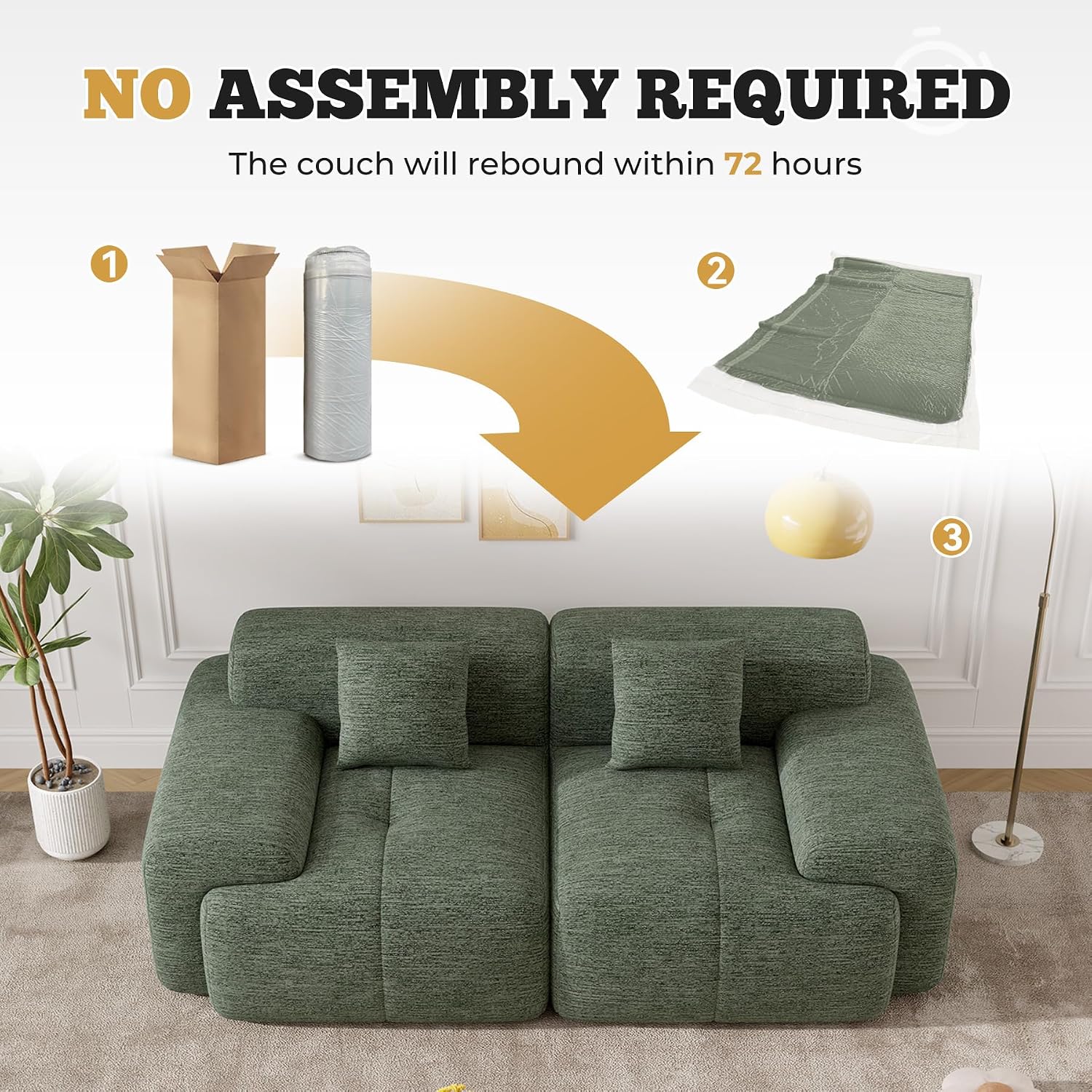 85' Cloud Loveseat Sofa in a Box, Modern Small Couch No Assembly Required, Comfy Deep Seat Boneless Couches for Living Room, Bedroom, Apartment, Green 1 PCS