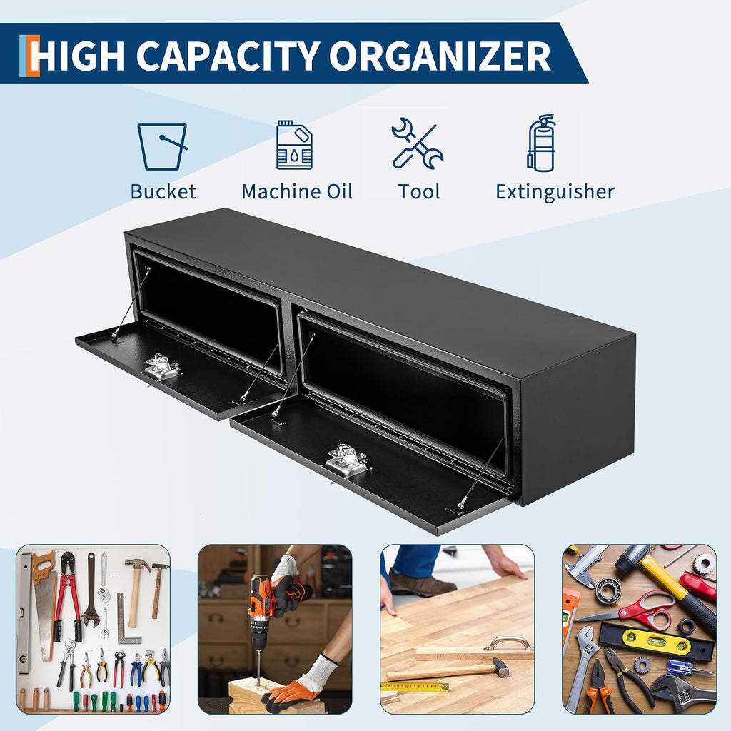 Garvee Black Steel Underbody Truck Tool Box, Truck Bed & Underbelly RV Storage Box, Locking t-Latch, Weather-Resistant, Heavy-Duty Job Box for Pickup Truck Bed, RV, Trailer, 60 in x 16 in x 13 in