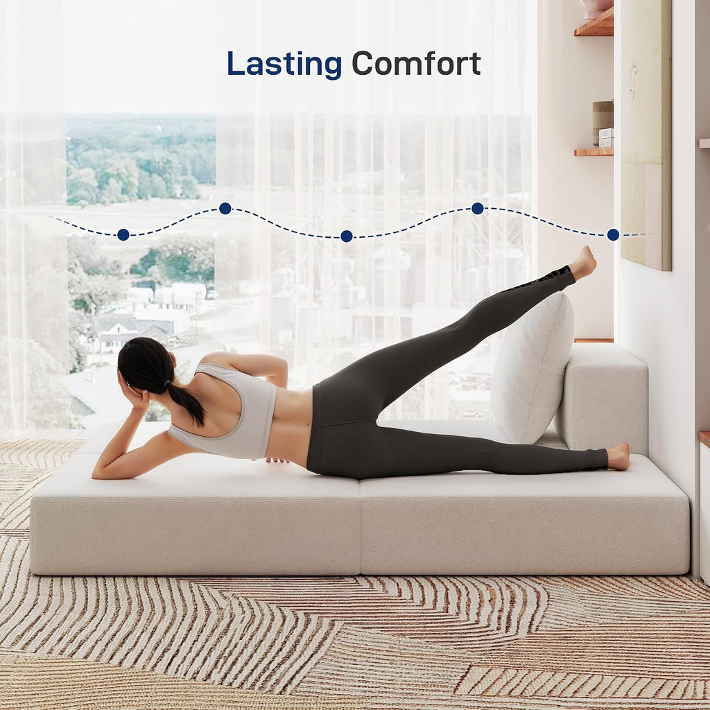 Living&Giving Cloud Sectional Couch for Living Room, Modular Boneless Couch with 1 Ottoman, Middle-seat Can Be Combined with Modular Sofa, Customizable Layout for Any Space, Beige