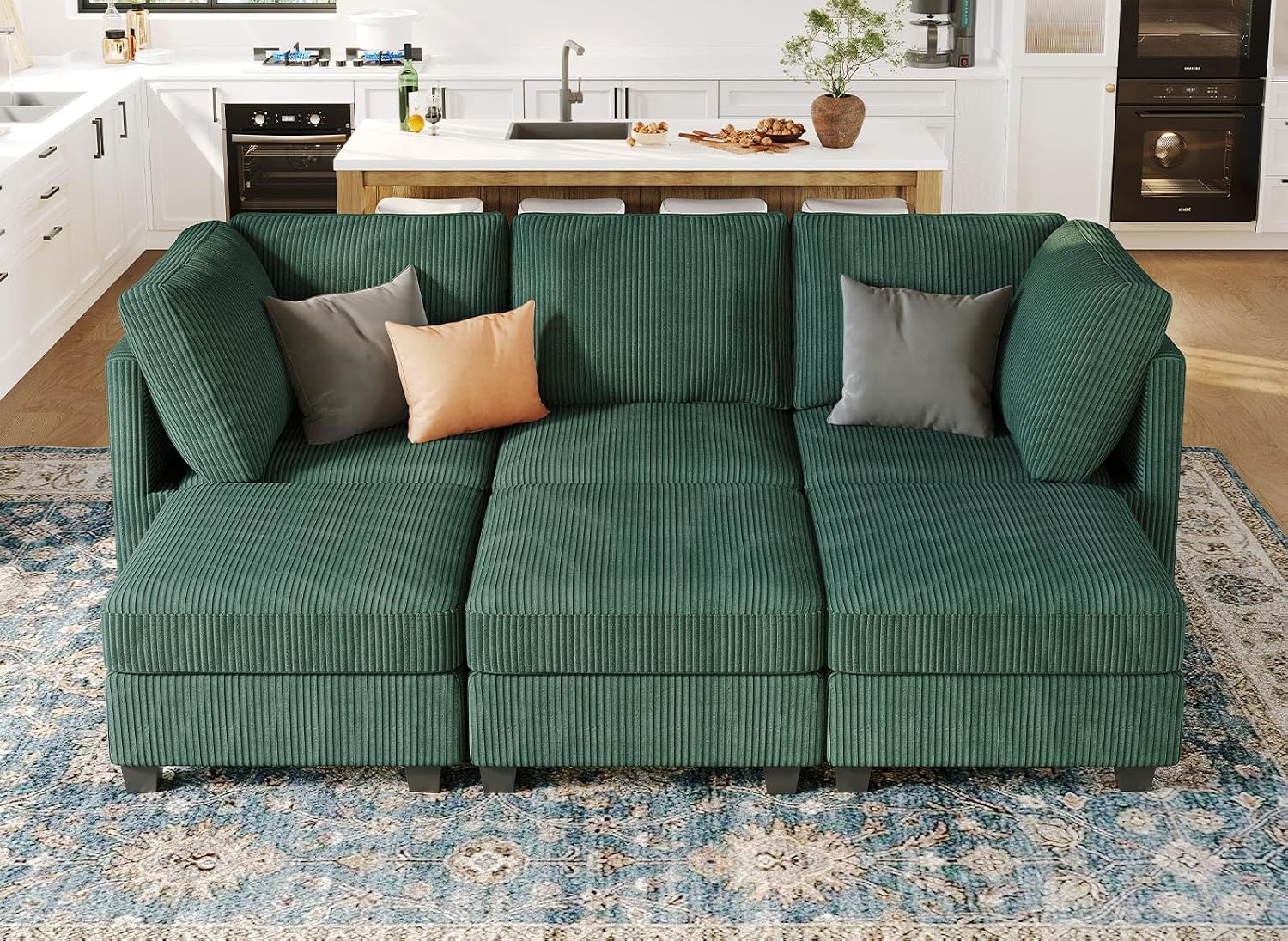 Belffin Modular Sectional Sleeper Sofa with Storage Seat 6 Seat Sectional Sleeper Sofa Bed Corduroy Sectional Couch with Reversible Chaise Green Modular Couch for Living Room