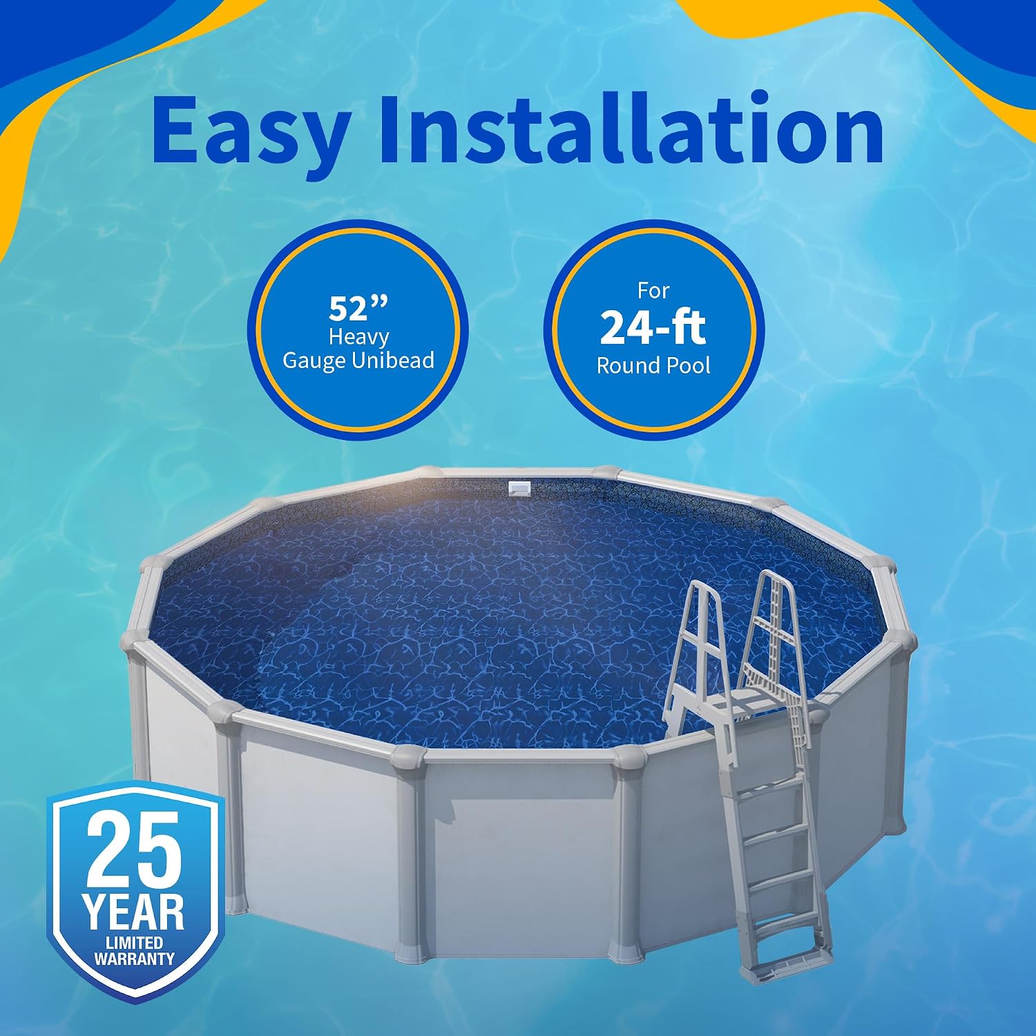 Blue Wave Pebble 24 Ft Round Pool Liner for Above Ground Pools – Weather Resistant Heavy Gauge Vinyl with Unibead Design & Welded Seams – Blue, Fits 52-in Deep Walls