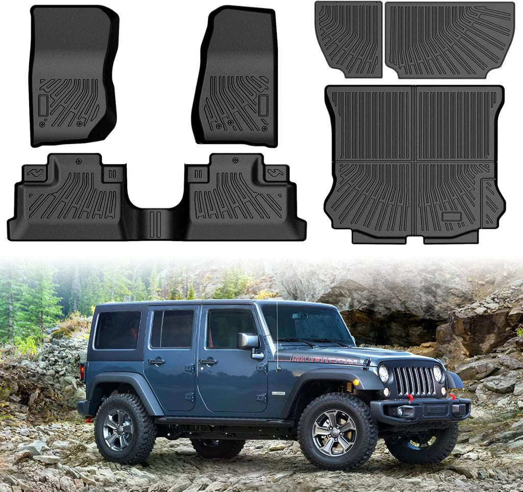 Cartist Floor Mats for Jeep Wrangler JK 4-Door 2007-2018, All Weather Cargo Mat for Wrangler Accessories, Heavy Duty TPE Cargo Liners, Car Accessories
