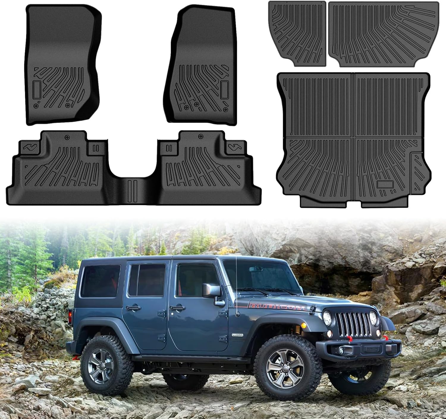Cartist Floor Mats for Jeep Wrangler JK 4-Door 2007-2018, All Weather Cargo Mat for Wrangler Accessories, Heavy Duty TPE Cargo Liners, Car Accessories
