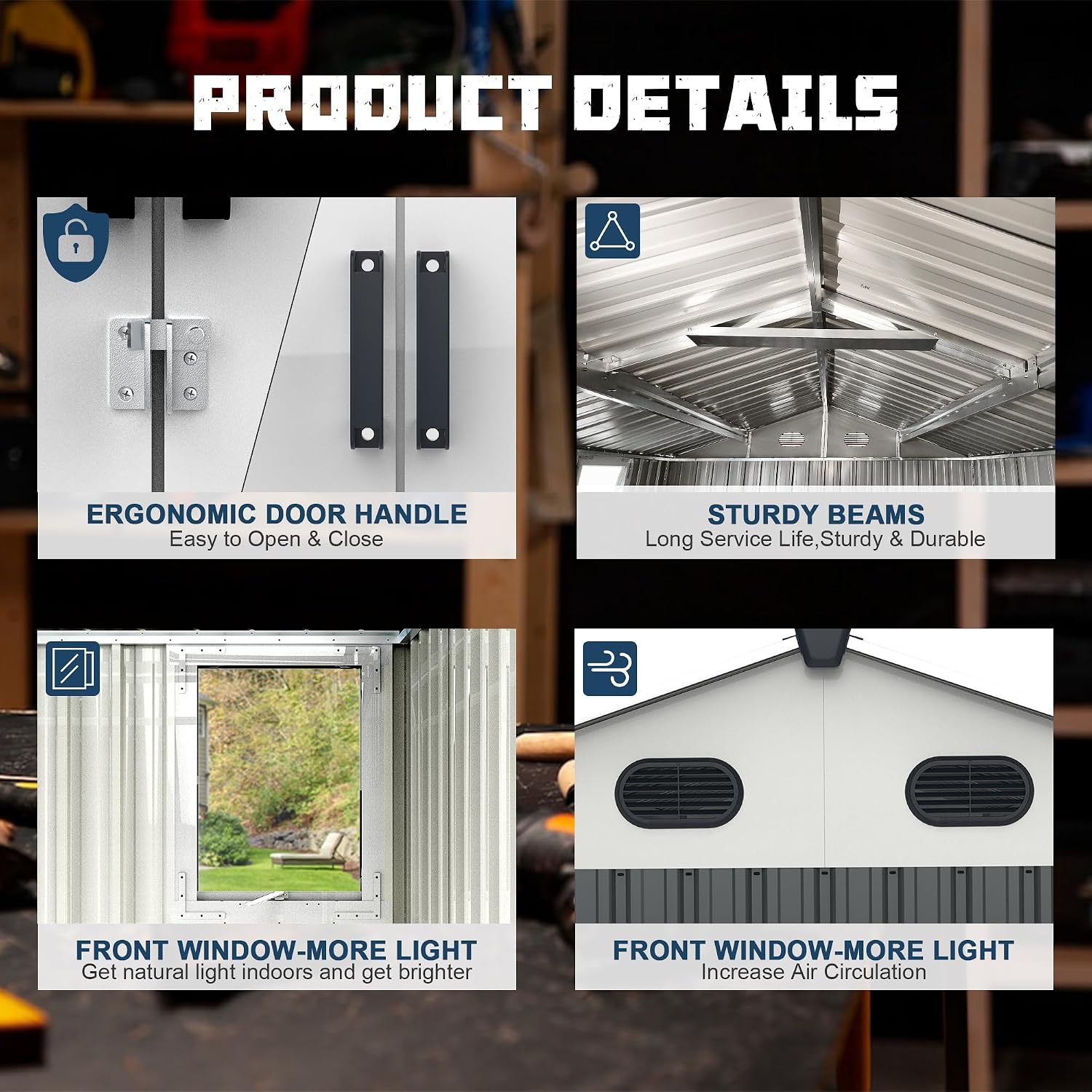 8x12 Ft Metal Outdoor Tool Storage Shed with Window, Floor Base & Air Vents, Gray
