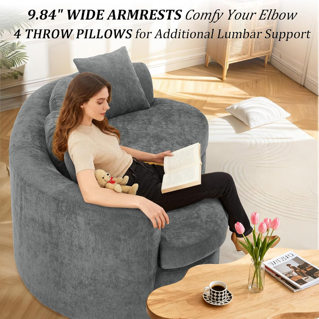 95' Modern Curved Sofa, Chenille Fabric Comfy Cloud Couch, No Assembly Required Half Moon Couch with Deep Seat, 4 Pillows for Living Room, Apartment, Bedroom