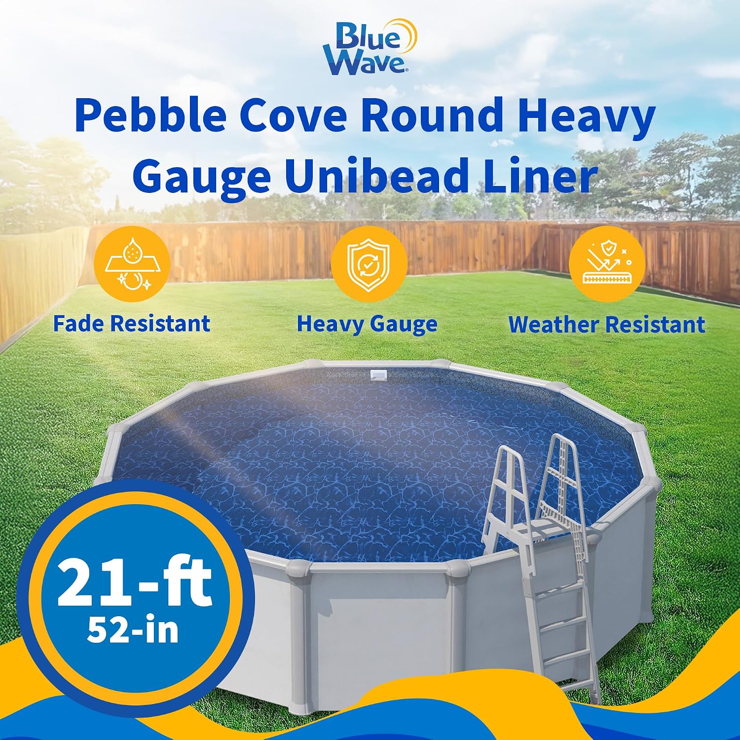 Blue Wave Pebble 21 Ft Round Pool Liner for Above Ground Pools – Weather Resistant Heavy Gauge Vinyl with Unibead Design & Welded Seams – Blue, Fits 52-in Deep Walls