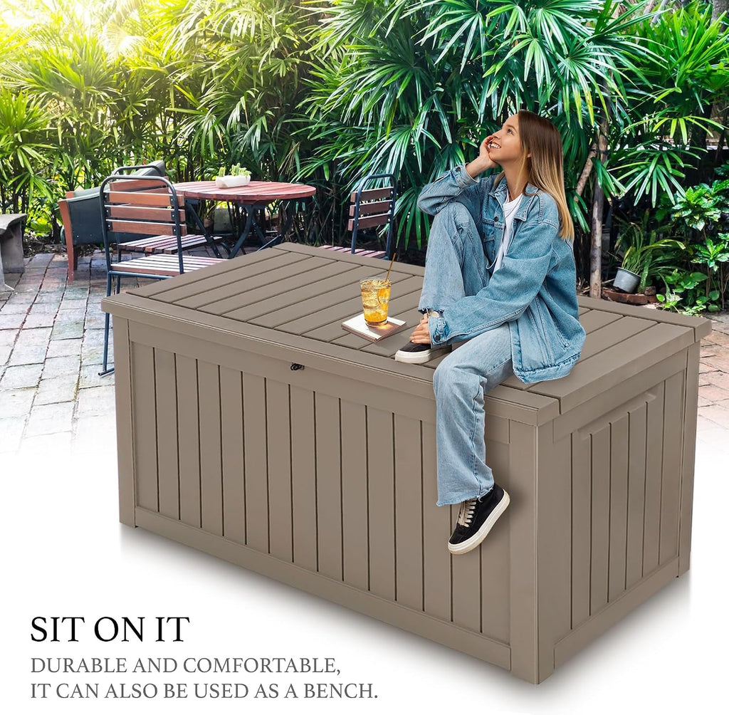 AJP Distributors Outdoor Storage Shed, Large Resin Storage Box, Waterproof and lockable, suitable for garden, patio, garage, backyard storage (Brown, 230gal)