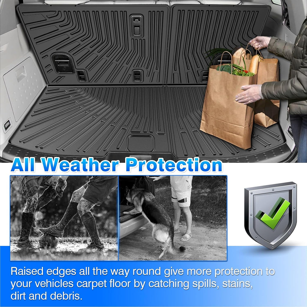Pilot Floor Mats - Car Mats for Honda Pilot 2009-2015, All Weather Full Set Cargo Liner with Backrest Mat for Car Accessories, Heavy Duty Waterproof, Black