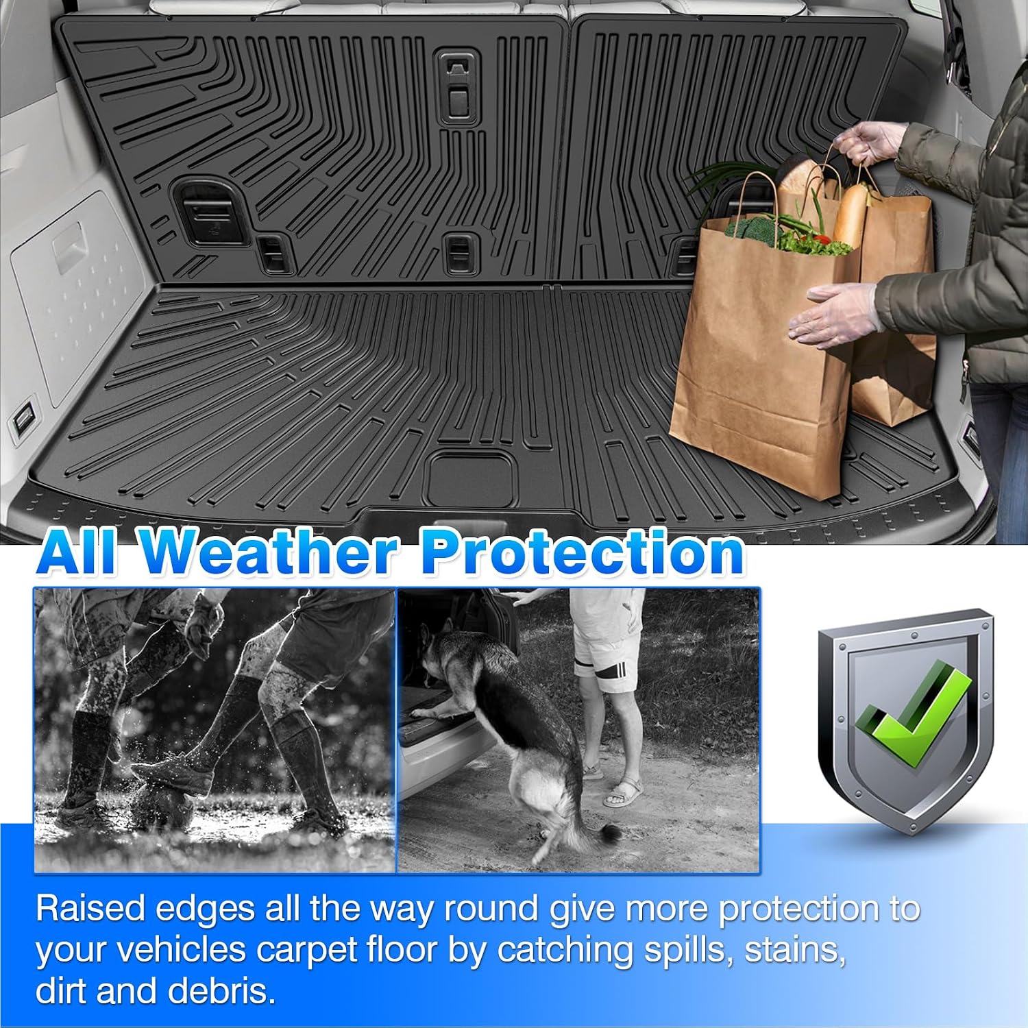 Pilot Floor Mats - Car Mats for Honda Pilot 2009-2015, All Weather Full Set Cargo Liner with Backrest Mat for Car Accessories, Heavy Duty Waterproof, Black