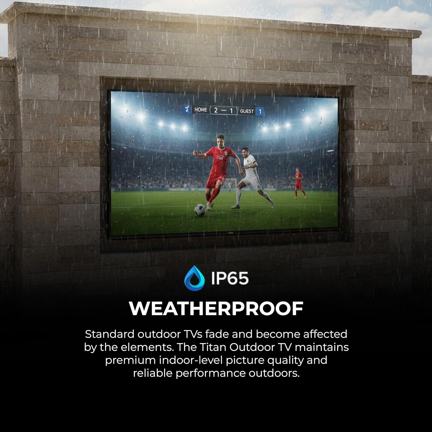 Titan G200 Mini-QLED 65 Inch Outdoor TV, Partial Sun, IP65 Smart Weatherproof TV, 4K HDR, 144 Hz, Google AI OS, 3000Nits, Wi-Fi 5, Dolby Vision&Atmos, Bang&Olufsen, Outdoor TV Cover, SlimBezel, 2YrWty