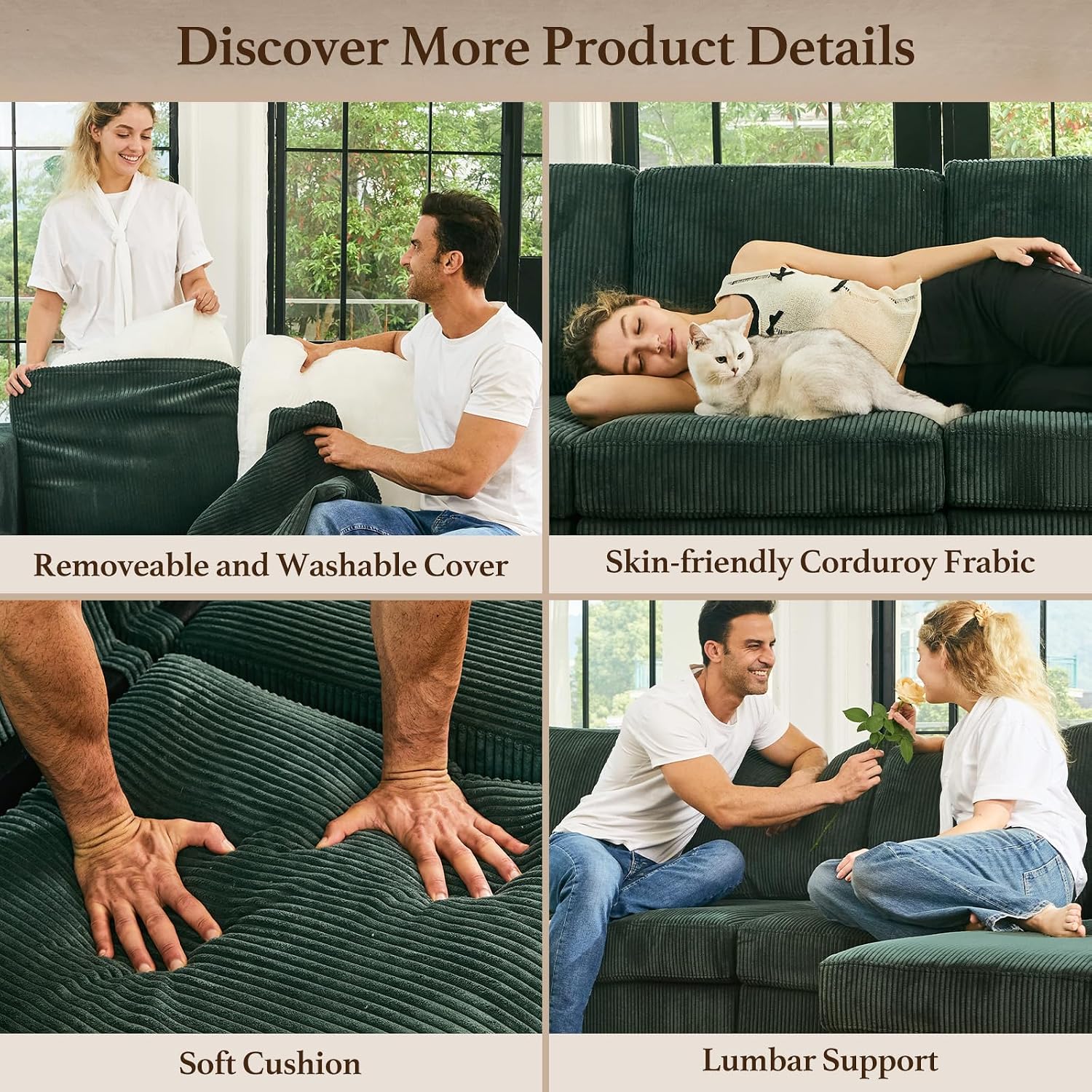 Belffin Modular Sectional Sofa with Deep Storage Seat,Corduroy Sectional Couch 6 Seat Modular Sleeper Sofa Couch,Green