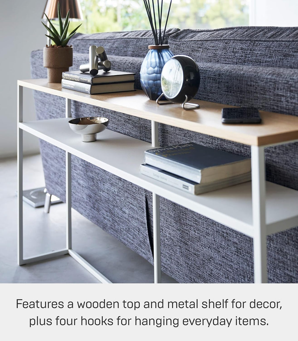 YAMAZAKI Home Tower Long Console Table for Entryway Or Hallways, Narrow Behnd Sofa Table with Wooden Top