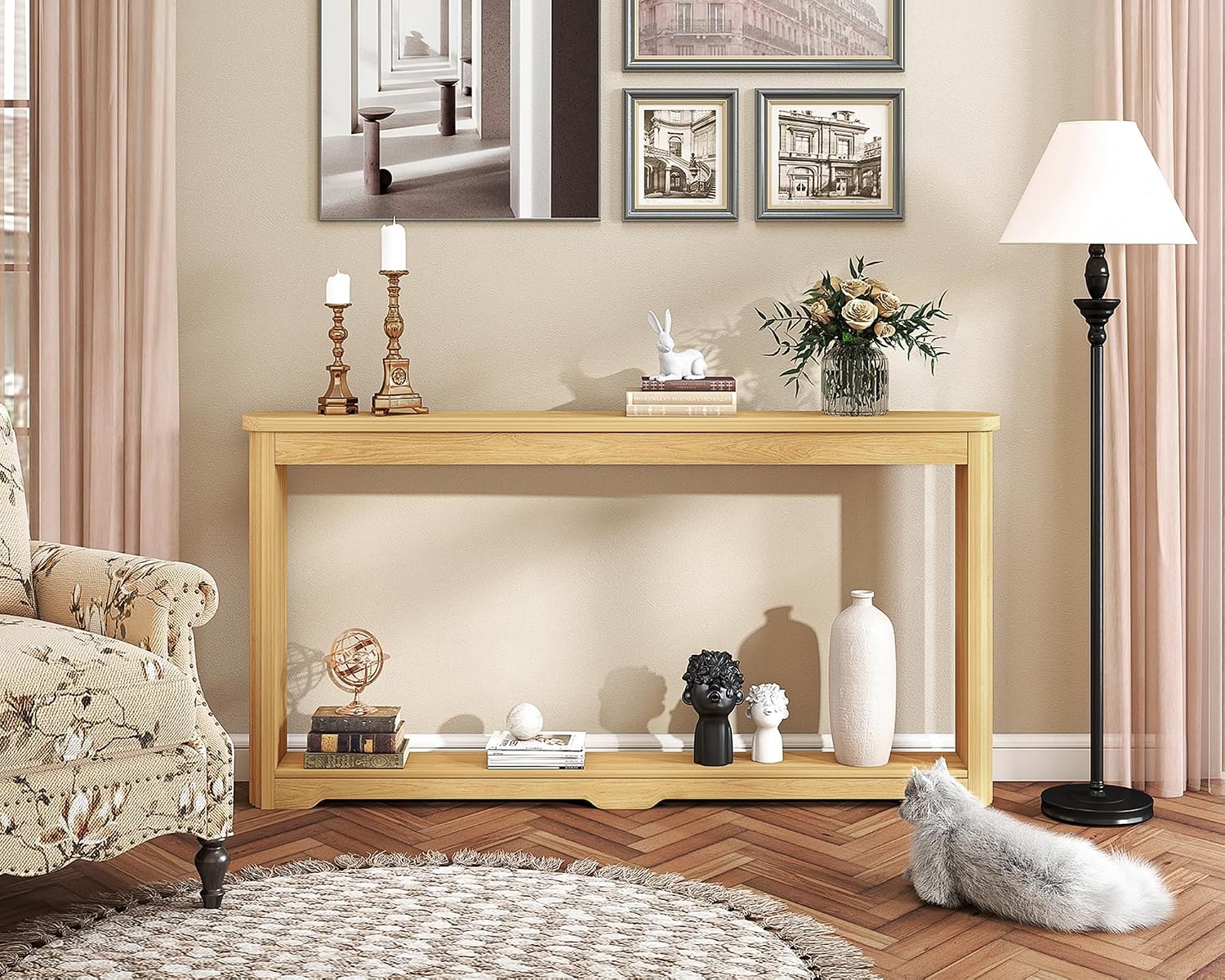Rovibek Modern 70 Inch Entryway Table Narrow - Behind Sofa Table Narrow, 8 Inch Deep Console Table Behind Couch with Open Storage, Natural Entryway Tables for Hallway, Foyer, Living Room