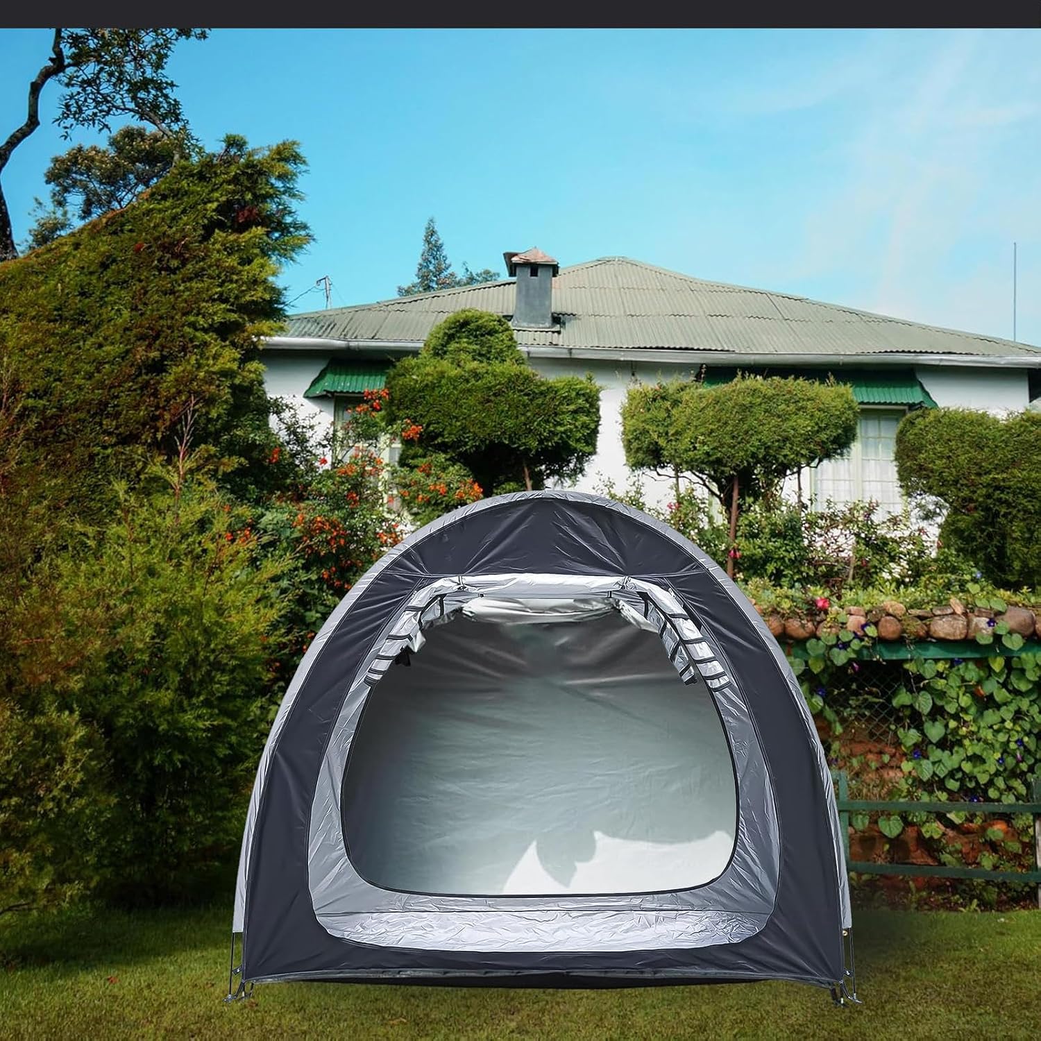 2 PCS Bike Storage Can Be Spliced Outdoor Sheds with 210D Oxford Fabric PU4000 Waterproof Bicycle Storage Outdoor,Silver