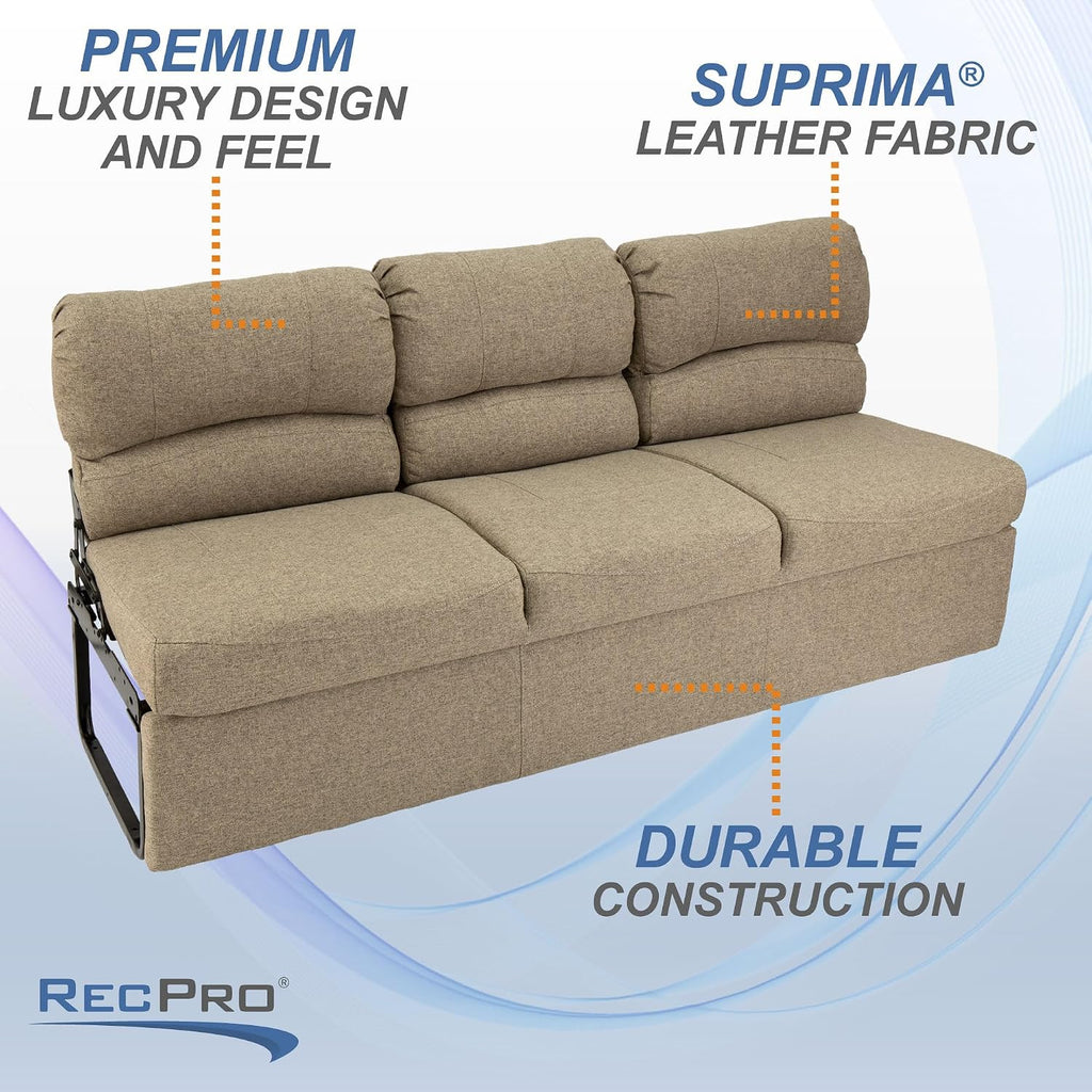 RecPro 68' RV Jackknife Sleeper Sofa with Drop-Down Console | Cloth Fabric | 2 Colors to Choose from | Furniture for RV and Camper (Oatmeal Cloth)