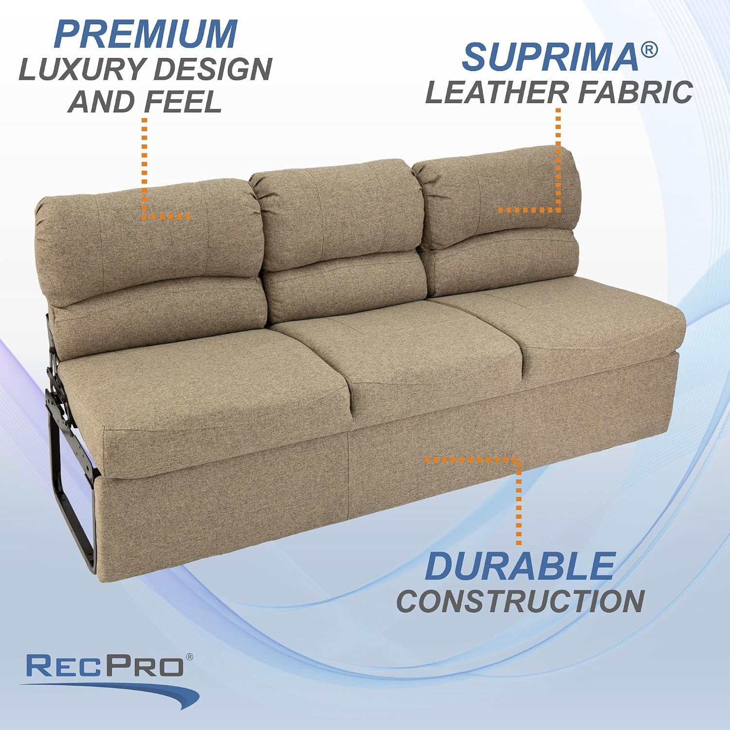 RecPro 68' RV Jackknife Sleeper Sofa with Drop-Down Console | Cloth Fabric | 2 Colors to Choose from | Furniture for RV and Camper (Oatmeal Cloth)