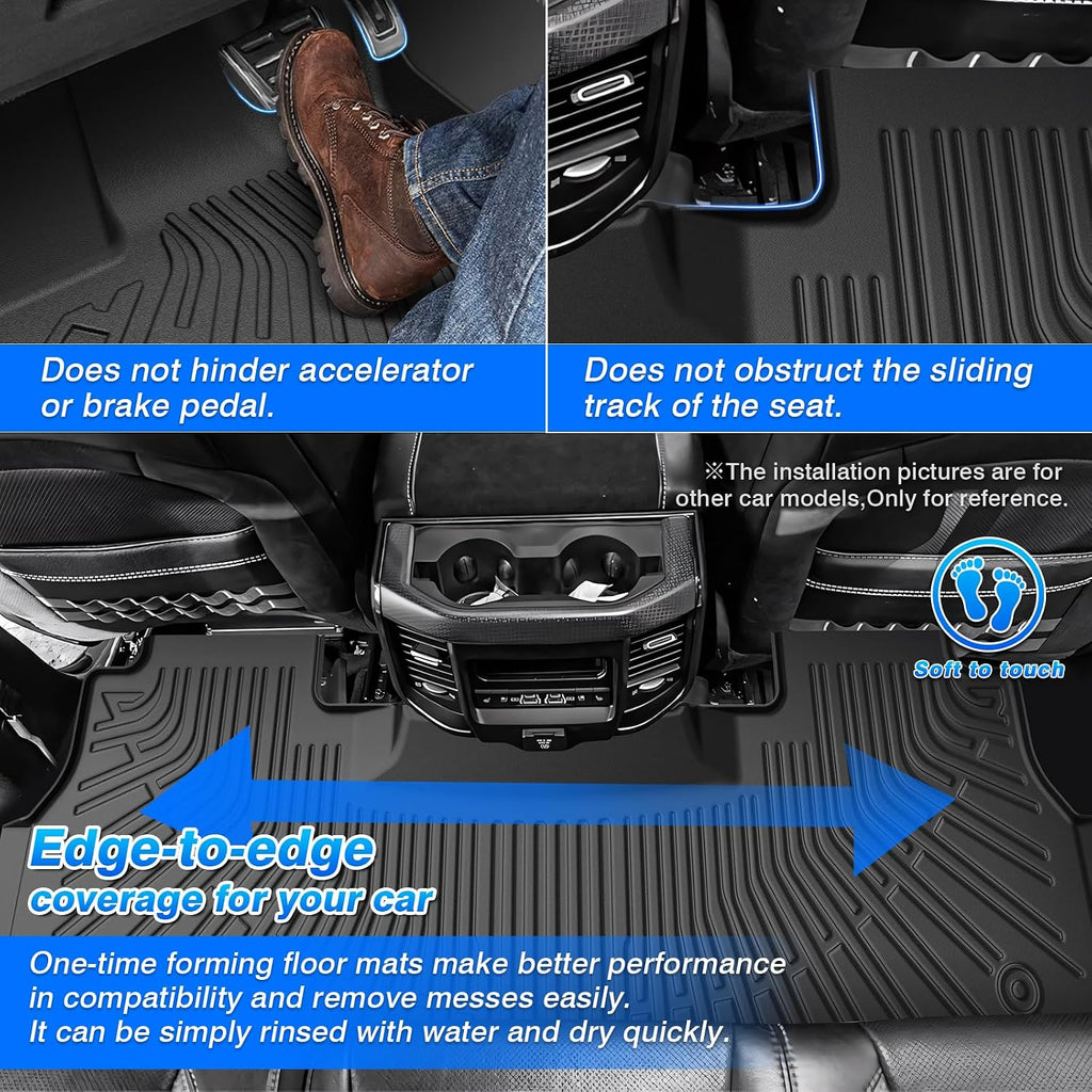 Pilot Floor Mats - Car Mats for Honda Pilot 2009-2015, All Weather Full Set Cargo Liner with Backrest Mat for Car Accessories, Heavy Duty Waterproof, Black