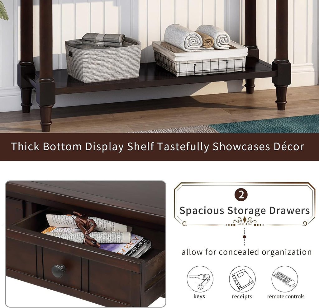 Merax Wood Sofa Table Console Table,Entryway Table Traditional Design with Two Drawers and Bottom Shelf for Living Room,Hallway,Dining Room,Espresso