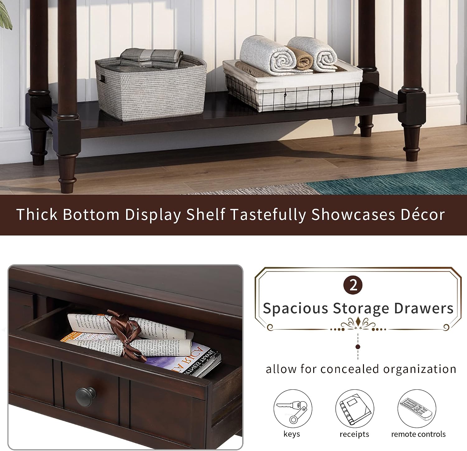 Merax Wood Sofa Table Console Table,Entryway Table Traditional Design with Two Drawers and Bottom Shelf for Living Room,Hallway,Dining Room,Espresso