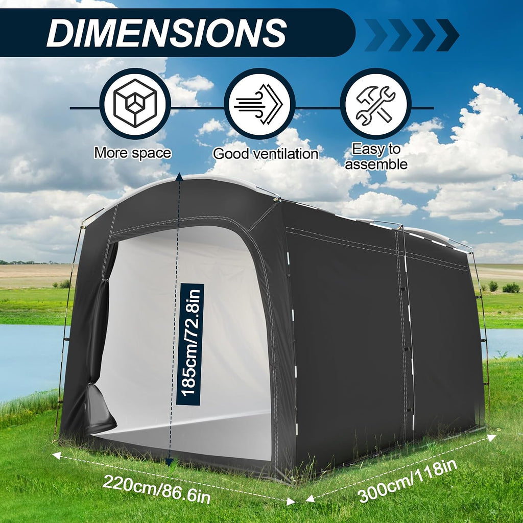Bike Storage Tent,for 2-10 Bikes, 118 x 86 x 72 in Outdoor Portable Bike Storage Tent, 210D Oxford Fabric PU4000 Waterproof, 2 Rolling Doors, for Motorcycles or Large Motorcycles, Without Floor