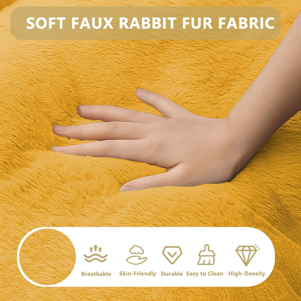 Bean Bag Chair for Adults, Soft Faux Fur Giant Beanbag Chairs, Oversized Cozy Bean Bag Couch Large Reading Chair, Comfy Bean Bag Sofa for Living Room, Bedroom & Dorm, Yellow