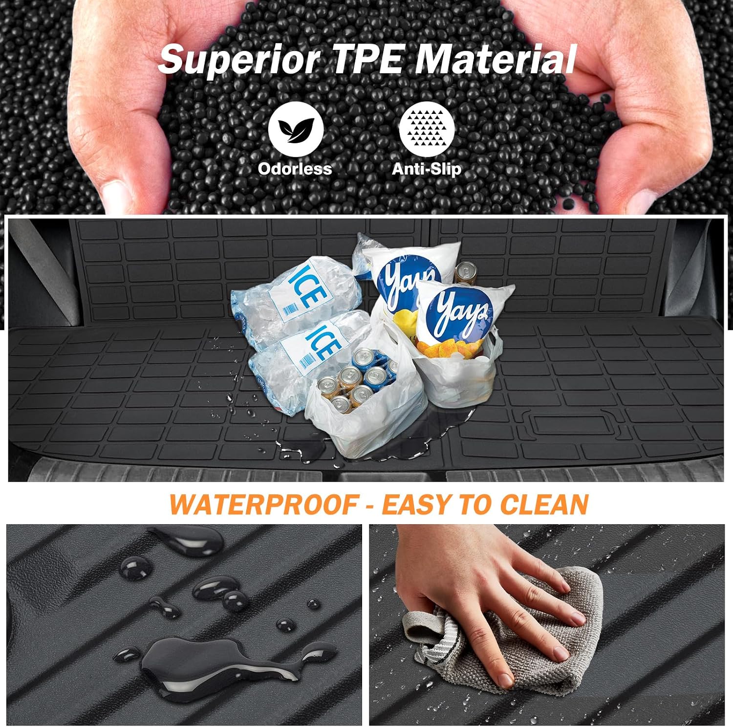 KUST Floor Mats for 2020-2025 Hyundai Palisade Accessories (7 Seater), All Weather Floor Liners & Rear Trunk Liner with Backrest Mat Car Mats TPE Rubber Raised Edge