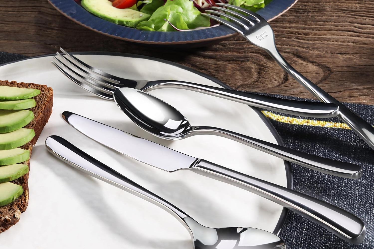 Cangshan 1027037 Rain II Series 103-Piece Stainless Steel 18/10 Forged Flatware Set