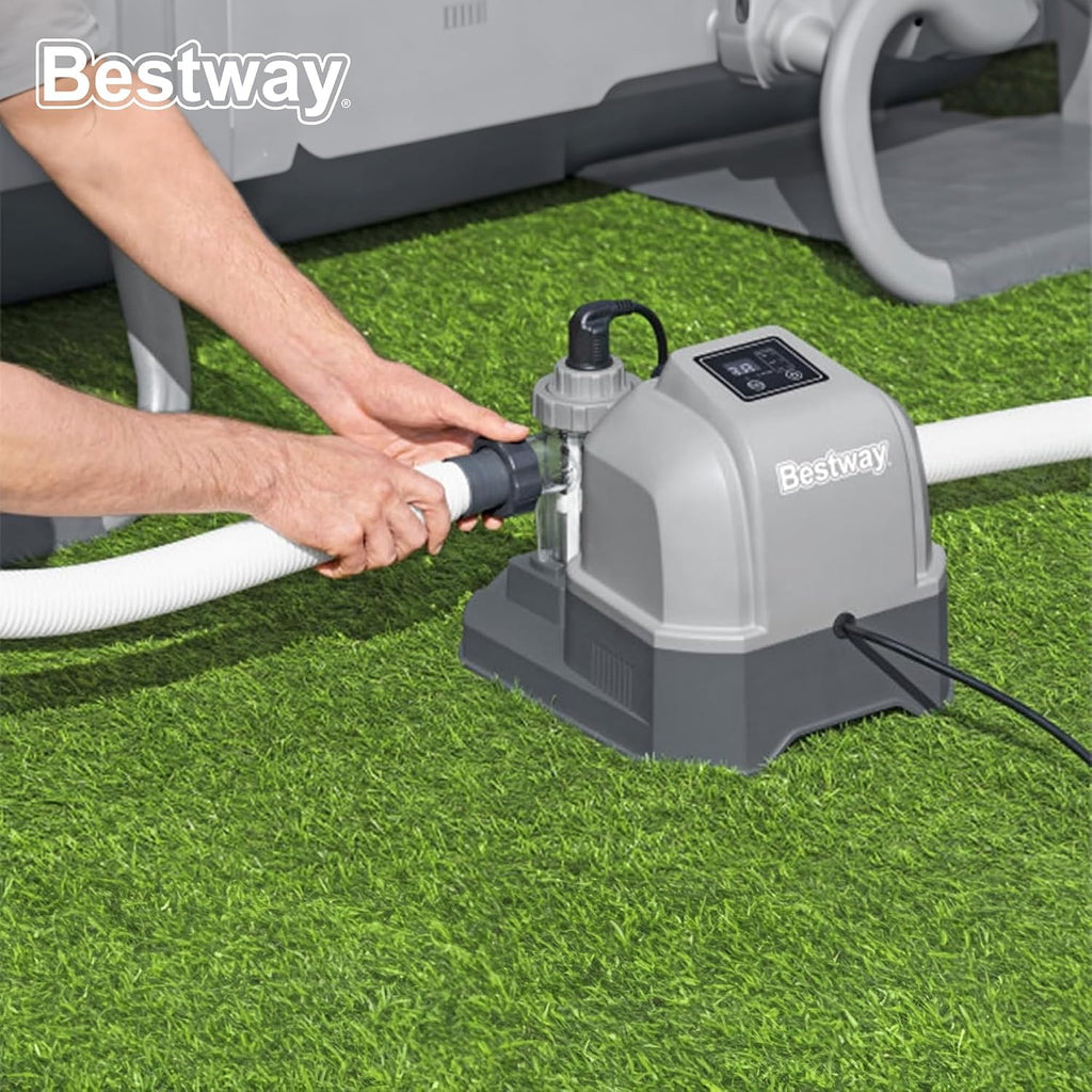 Bestway Hydrogenic 12 G/H Saltwater Chlorinator Automatic Self-Cleaning Mode for 15,000 Gallon Above Ground Swimming Pools with Test Strips