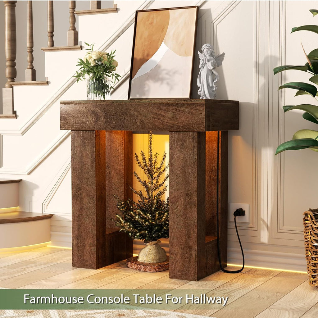 Unikito 32' Entryway Table with Socket and Sensor Light, Narrow Console Table with Storage Behind Couch, Farmhouse Entryway Table for Hallway, Behind the Couch, Living Room, Foyer