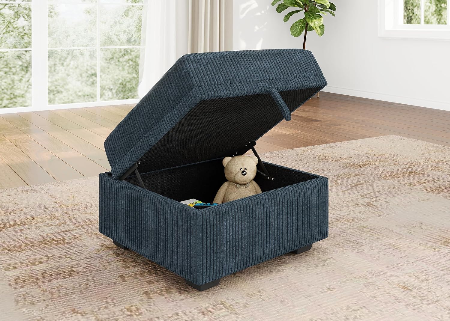 HONBAY Square Ottoman Module for Modular Sectional Sleeper Sofa, Storage Ottoman Footrest and Seat Cube, Velvet Blue