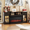 Bonnlo Fireplace TV Stand for up to 80'' TVs, Entertainment Center with 3-Sided Glass Electric Fireplace Heater, Glass Doors & Drawers, LED Media Console, Living Room, Dark Rustic Oak