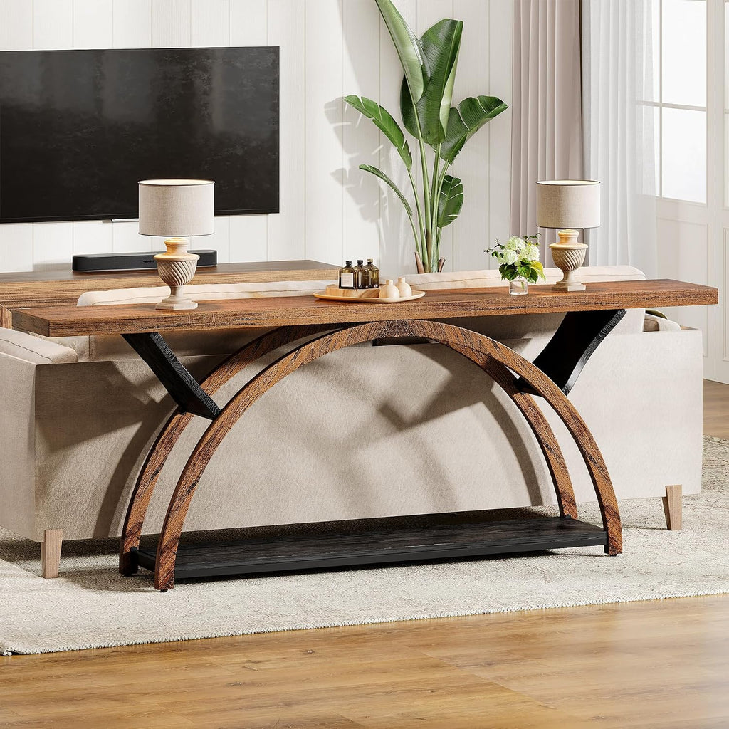 Tribesigns 70.87' Console Table, Industrial Sofa Table Behind Couch with 2 Tiers of Storage Shelves for Living Room, Hallway, Entrance, Foyer (Light Brown)