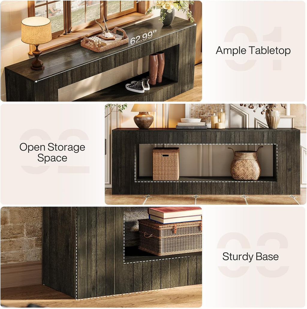 Tribesigns 63-Inch Low Sofa Console Table with Storage Shelf, 2-Tier Wooden Long Entryway Table, Industrial Behind Couch Unit for Living Room, Study Room, Entrance, Hallway