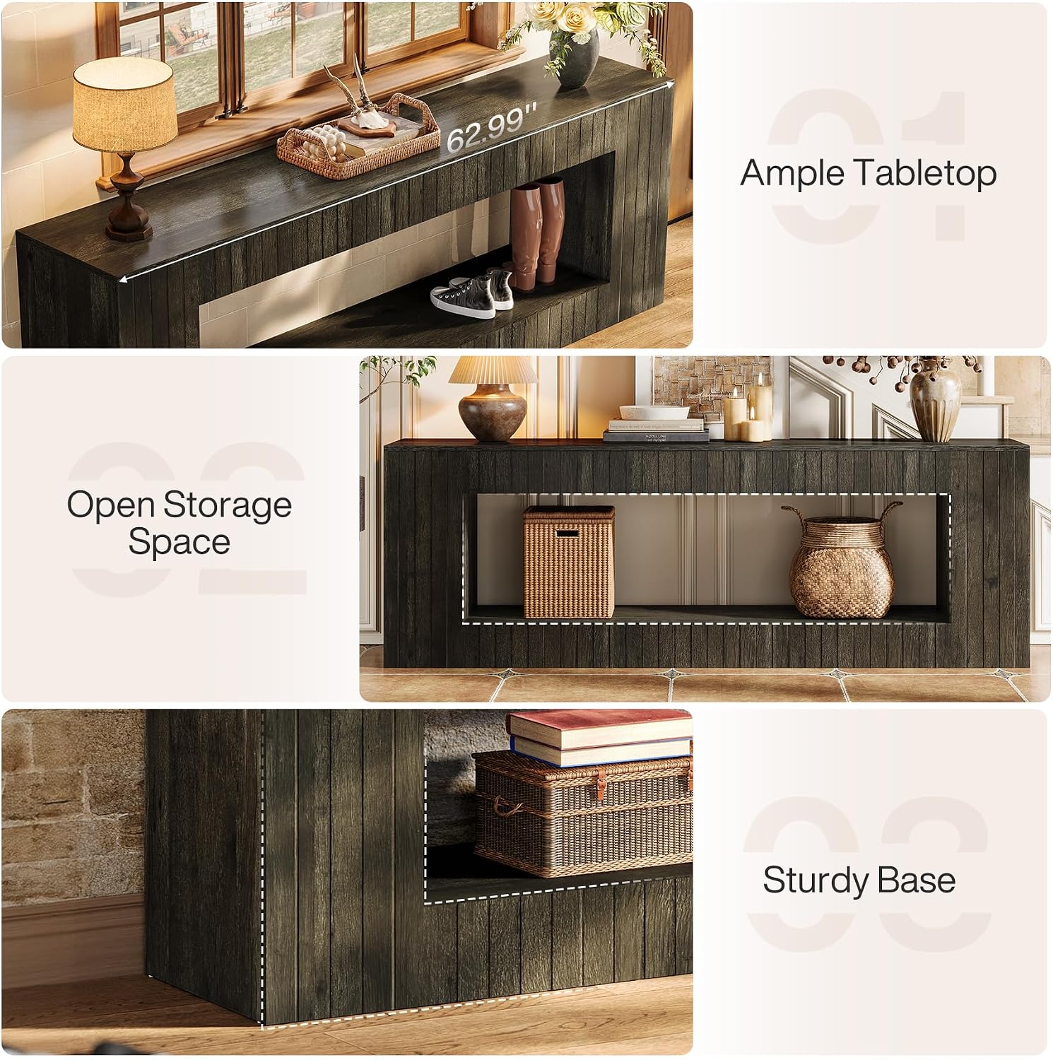 Tribesigns 63-Inch Low Sofa Console Table with Storage Shelf, 2-Tier Wooden Long Entryway Table, Industrial Behind Couch Unit for Living Room, Study Room, Entrance, Hallway