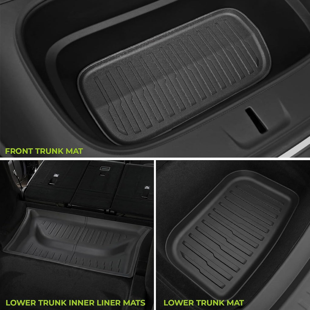 Floor Mats for 2025 2026 Tesla Model Y Juniper, 8PCS All Weather Full Set Cargo Liners Accessories, 3D TPE Odorless Trunk Frunk Rear Mats & Trunk Sill Guard for 5-Seater (Not Fit 7-Seat & Standard)