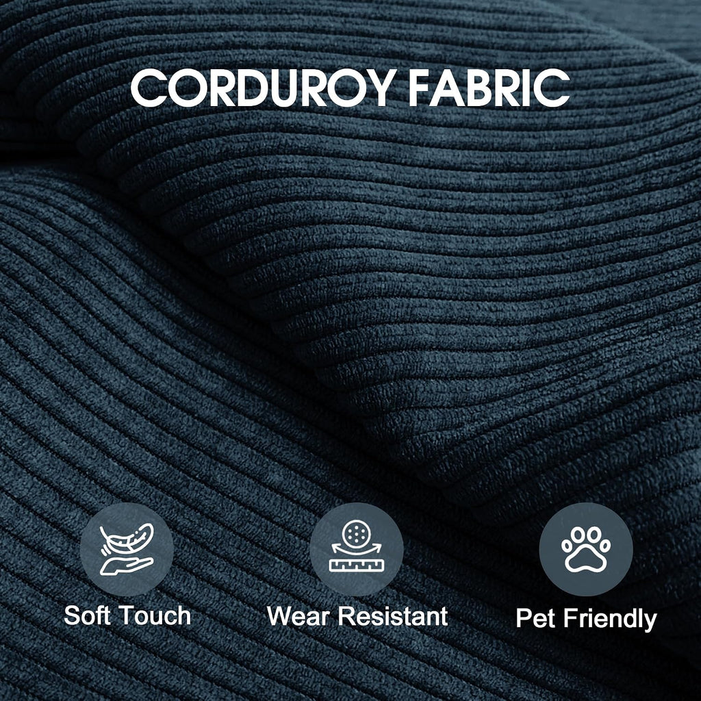 Ball & Cast 78' Convertible Floor Sofa Bed – 4-in-1 Modular Corduroy Sleeper with Fixed-Shape Support, No Assembly, Boneless Folding Couch with Armrests & Pillows – for Living Room, Apartments, Blue
