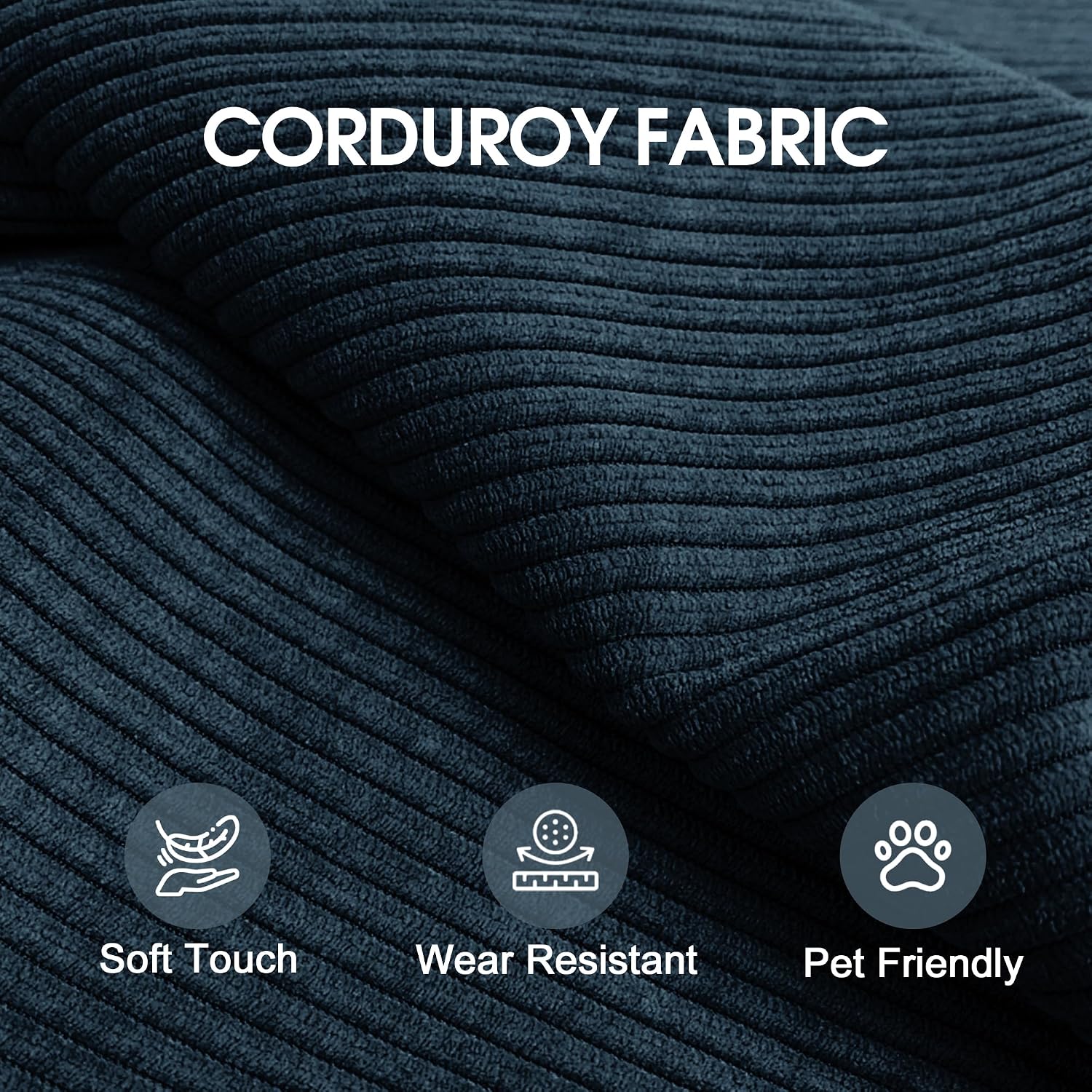 Ball & Cast 78' Convertible Floor Sofa Bed – 4-in-1 Modular Corduroy Sleeper with Fixed-Shape Support, No Assembly, Boneless Folding Couch with Armrests & Pillows – for Living Room, Apartments, Blue