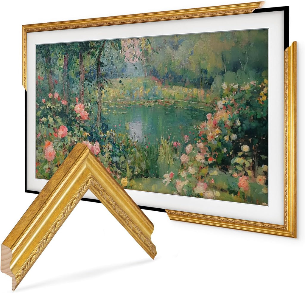 Thin Ornate Antique Gold TV, Handmade Wooden Bezel Compatible with Samsung The Frame (Pro) (2021-2025, 32-85'), TCL NXTFrame (The Frame (2021-2025), 43')