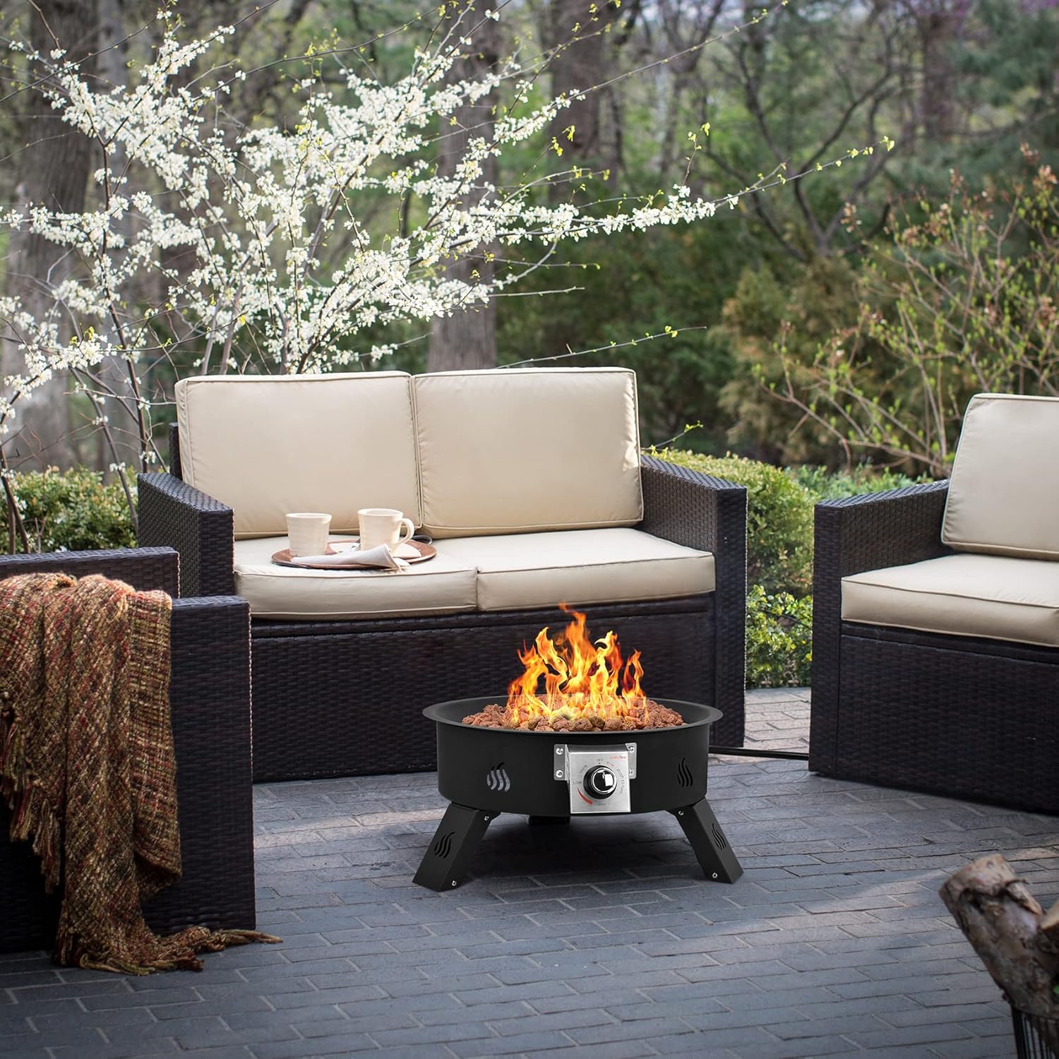 Propane Fire Pit 19' with Foldable Legs, Gas Firepit with Lava Rocks -Portable Smokeless Fireplace for Outside Camping Bonfire Patio Backyard RV Tailgating, FP000