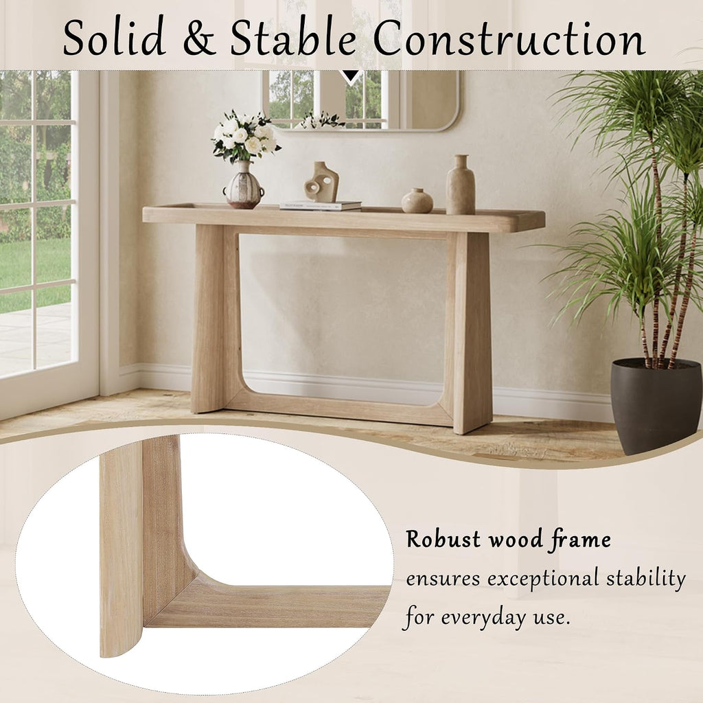 Scott Living Bridgely Console Table with Tray-Top Design, Narrow Accent Sofa-Table, Tray-Top Console Table, Wooden Sofa-Table, Entryway Behind Couch for Living Room, Space Saving, 58.25' Natural