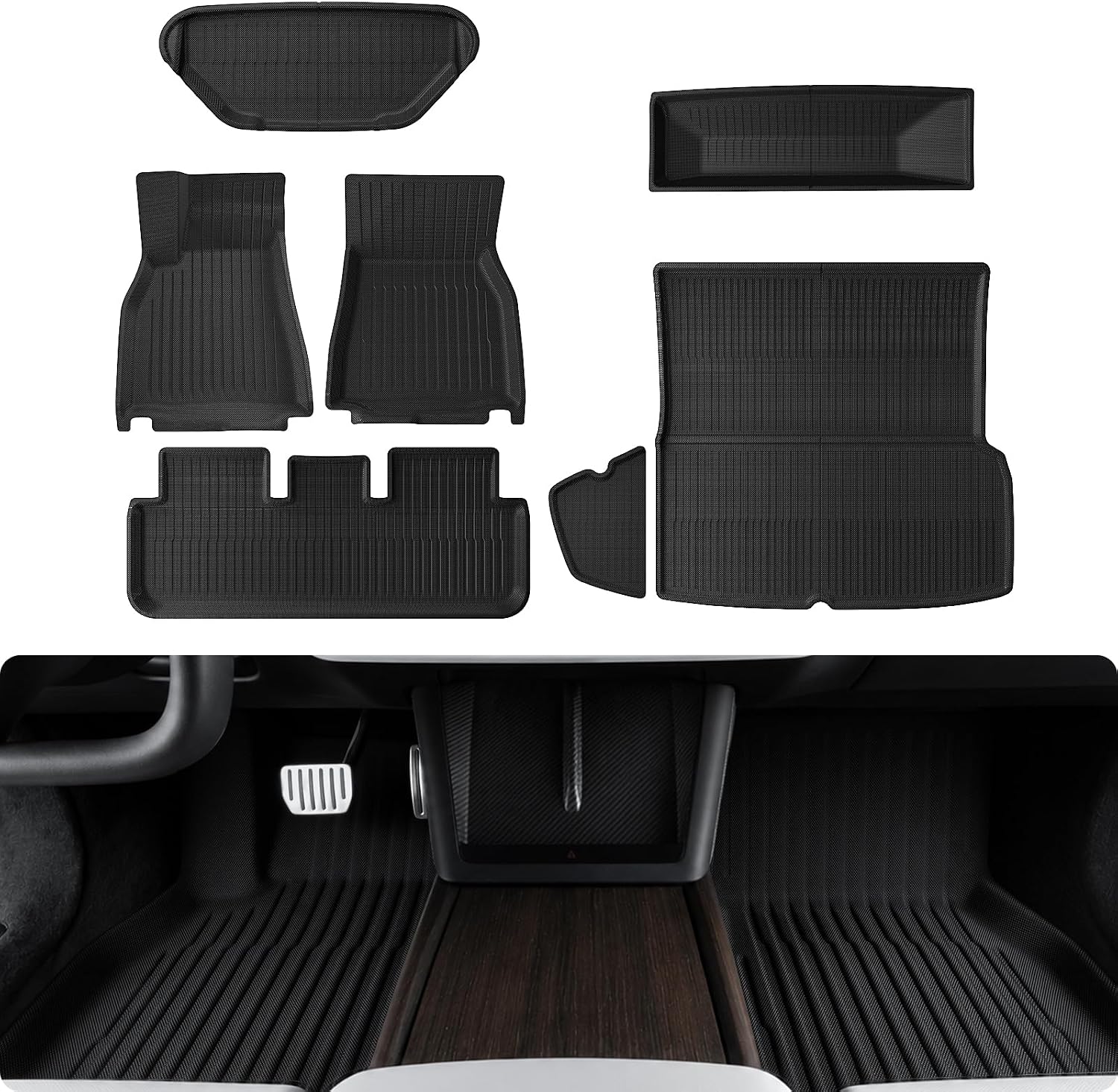 BASENOR 7PCS Floor Mats for 2021-2026 Tesla Model S & Plaid (Proprietary Design), All-Weather Premium 3D Material Liners (Cabin, Frunk, Trunk & Sub-Trunk), Odorless & Anti-Slip Model S Accessories