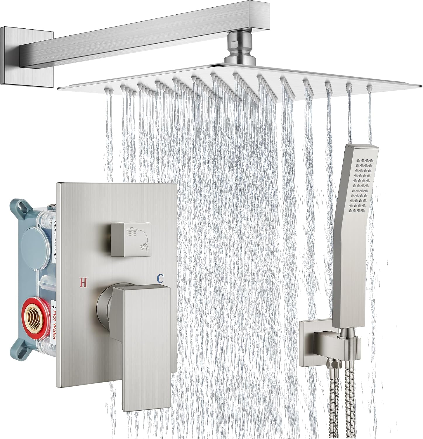 Aolemi Shower Faucet Set Rain Shower System with Handheld Spray Bathroom Shower Combo Rough-in Valve and Shower Trim Kit Included Brushed Nickel 12 Inch Wall Mount Shower Head