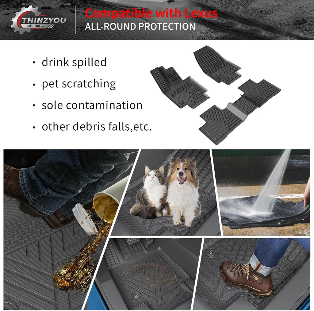 Floor Mats Compatible with 2023 2024 2025 2026 Lexus RX350 RX350H RX500H Trunk Mat Cargo Liner TPE Back Seat Cover All Weather RX350 RX350H RX500H Accessories (Trunk Mat+Floor Mats)