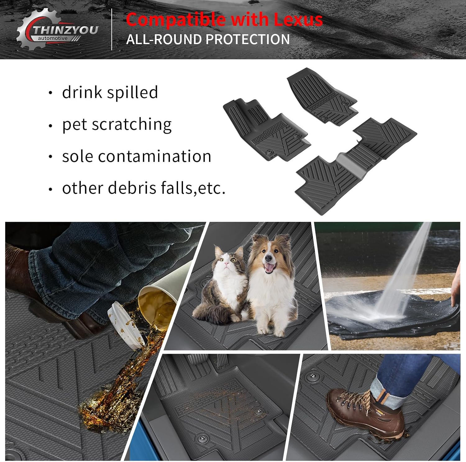 Floor Mats Compatible with 2023 2024 2025 2026 Lexus RX350 RX350H RX500H Trunk Mat Cargo Liner TPE Back Seat Cover All Weather RX350 RX350H RX500H Accessories (Trunk Mat+Floor Mats)