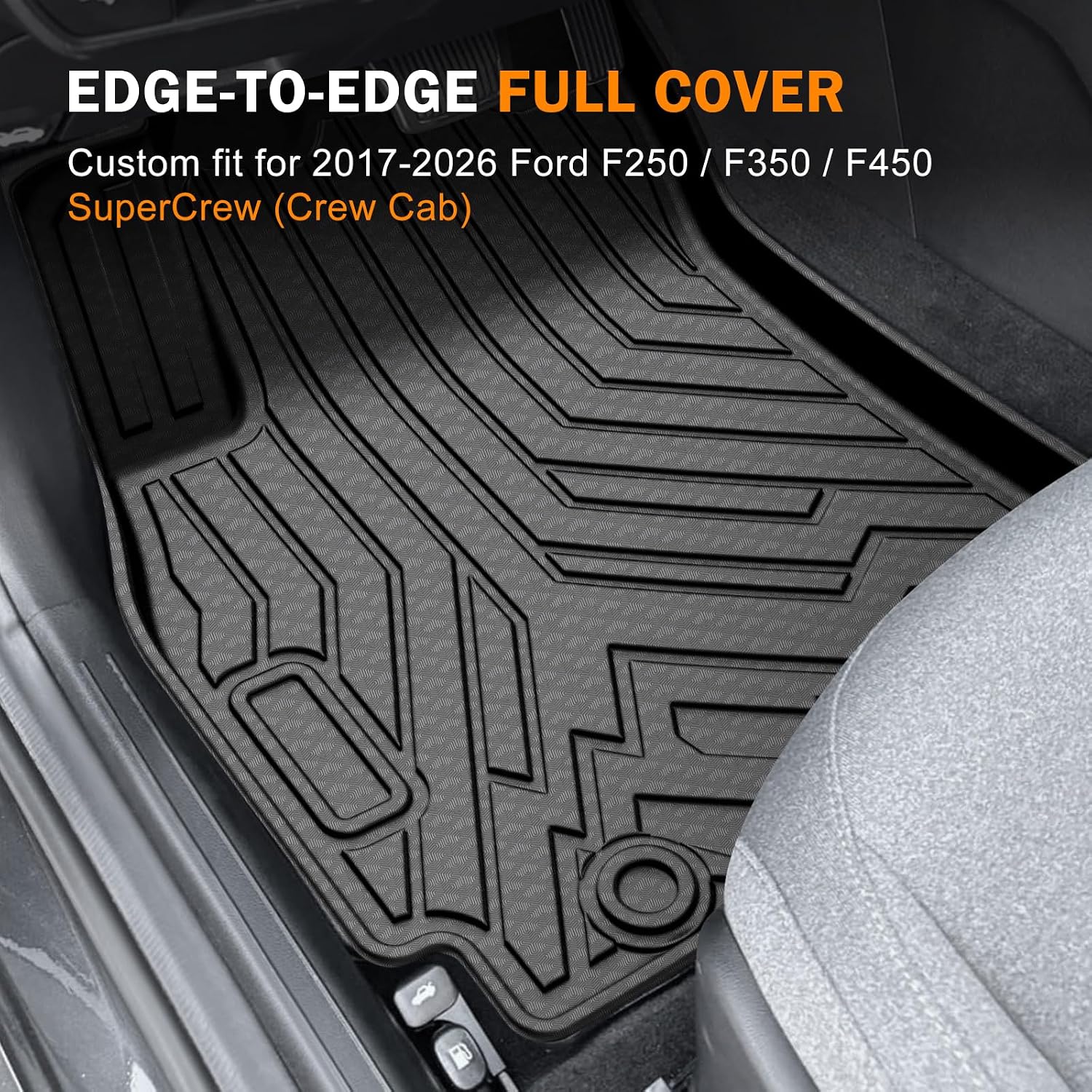 KUST Floor Mats Set for 2017-2026 Ford F250/F350/F450 Super Duty Crew Cab (Only for Rear Seat with Under-Seat Storage), 6.8FT Truck Bed Mat All Weather F250 Accessories TPE Rubber Raised Edge